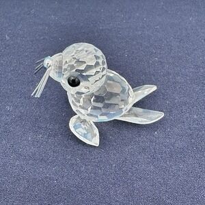 Swarovski Crystal Baby Seal Figurine Clear Faceted Glass Animal Black Eyes 7663